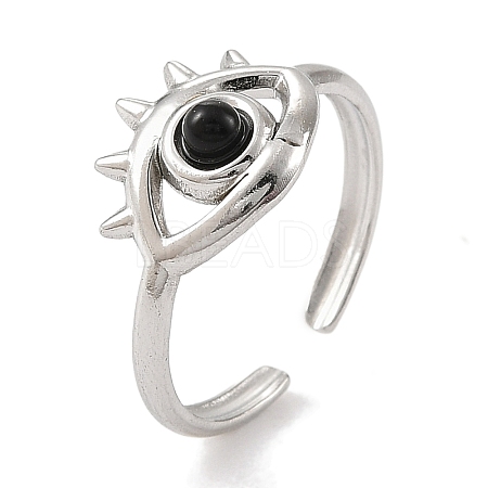 Natural Dyed & Heated Black Agate Finger Rings RJEW-F166-56P-1