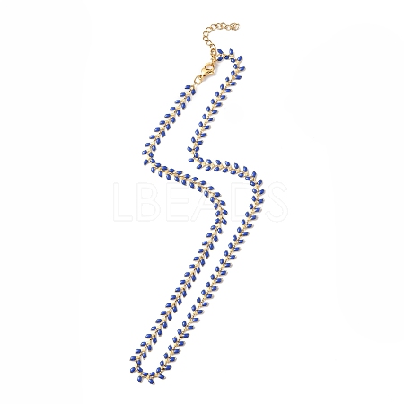 Enamel Ear of Wheat Link Chain Necklace NJEW-P220-02G-02-1