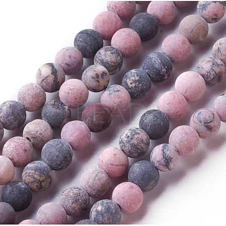 Frosted Natural Rhodonite Round Bead Strands G-E487-12-4mm-1