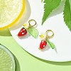 Lampwork Strawberry with Plastic Pearl Flower Dangle Leverback Earring X-EJEW-TA00130-8
