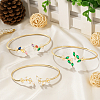 3Pcs 3 Colors Elegant Brass Cubic Zirconia Leaf Cuff Bangles for Women BJEW-GO0003-01G-4