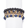 4Pcs 4 Style Natural Lava Rock & Lapis Lazuli(Dyed) & Synthetic Hematite Stretch Bracelets Set with Alloy Shell Beaded BJEW-JB08738-4