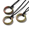 Natural Mixed Stone Ring Pendant Necklace with Waxed Cords NJEW-R262-01A-2
