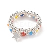 2Pcs 2 Style Glass & Brass Beaded Stretch Finger Rings with Charms for Women RJEW-JR00480-4