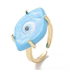 Lampwork Oval with Evil Eye Open Cuff Ring RJEW-I086-13G-02-1