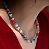 Glass Rondelle Beaded Necklaces with Alloy OT Clasps for Women WG710A2-02-1
