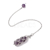 304 Stainless Steel Chain Macrame Pouch Bullet Natural Rose Quartz & Amethyst & Synthetic Turquoise Holder Dowsing Pendulums PALLOY-JF02881-5