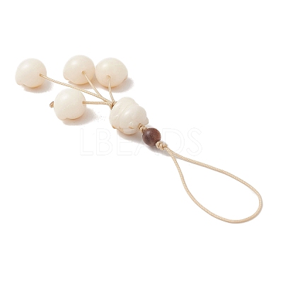 Cute Cat Paw Lucky Cat Carved Natural Bodhi Root & Natural Sandalwood Pendant Decorations HJEW-TA00455-1