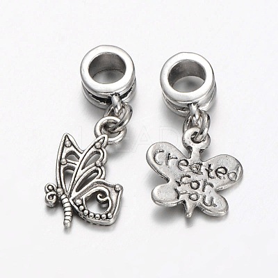 Mixed Tibetan Style Alloy  Butterfly European Dangle Charms PALLOY-JF00054-1