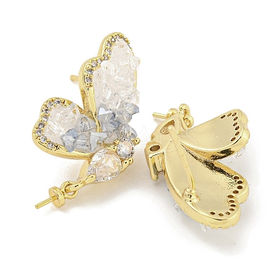 Brass with Enamel with Cubic Zirconia with Crystal Stud Earring with 925 Sterling Silver Pins KK-Q820-07G-1