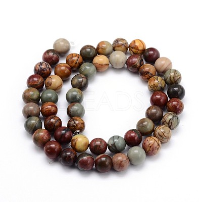 Natural Polychrome Jasper/Picasso Stone/Picasso Jasper Round Bead Strands X-G-J303-16-6mm-1