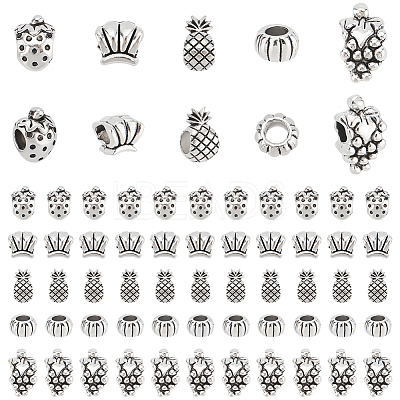 150pcs 5 styles Tibetan Style Zinc Alloy European Large Hole Beads FIND-PH0023-70-1
