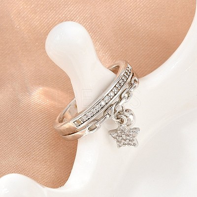 Brass Micro Pave Cubic Zirconia Finger Rings for Women CU-CBA0A21-03P-1