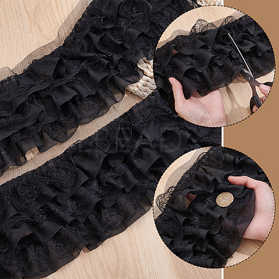 Polyester Lace Pleated Ribbons SRIB-WH0011-467A-1