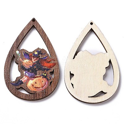 Halloween Theme Single Face Printed Aspen Wood Big Pendants WOOD-G015-05C-1