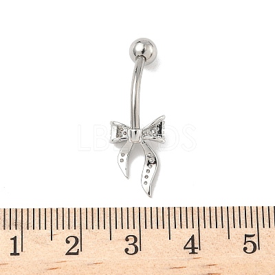 Brass Pave Clear Cubic Zirconia Curved Barbell Bowknot Belly Rings AJEW-L099-01B-P-1