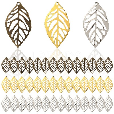 75Pcs 3 Colors Leaf Iron Pendants IFIN-YW0003-67-1