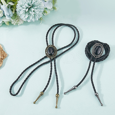 2Pcs 2 Colors PU Leather Lariat Necklace NJEW-GF0001-15-1