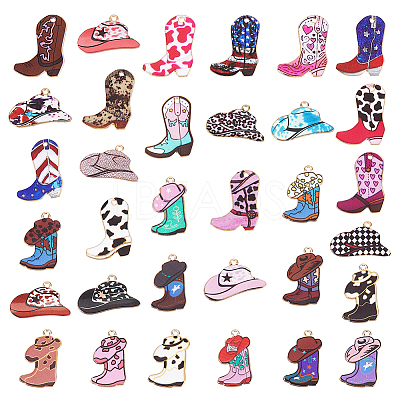 66Pcs 33 Styles Light Gold Alloy Printed Pendants FIND-PH0029-45-1