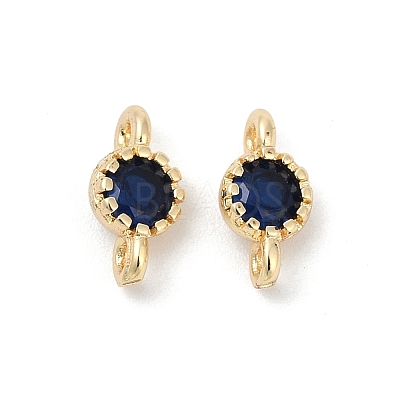 Brass Cubic Zirconia Flat Round Connector Charms KK-H204-02KCG-03-1