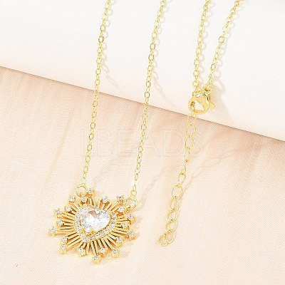 Brass Pave Clear Cubic Zirconia and Glass Heart Pendant Necklaces KK-CBA4547-11G-1