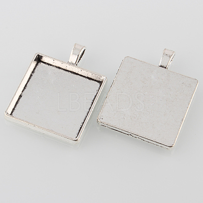 Tibetan Style Antique Silver Alloy Square Pendant Cabochon Settings X-TIBEP-M022-43AS-1