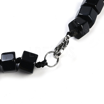 Natural Dyed & Heated Black Agate Hexagon Prism Graduated Beaded Necklaces for Women Men NJEW-K388-03J-1