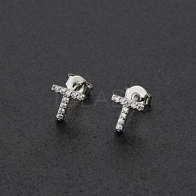 Brass Micro Pave Clear Cubic Zirconia Stud Earrings FS-WGC2F12-20-1