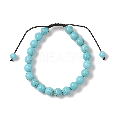8mm Round Natural Crackle Turquoise  Braided Bead Bracelets BJEW-C067-01B-10-1