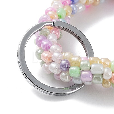 Glass Beaded Bracelet Wrist Keychain AJEW-Z018-01-1