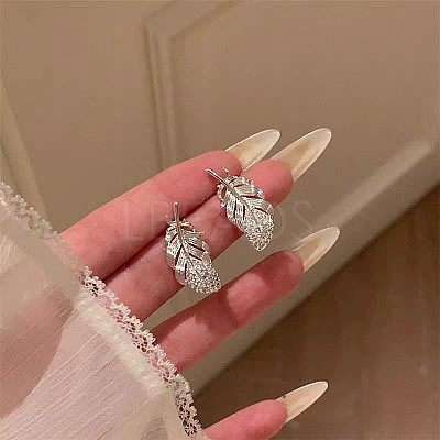 Alloy Rhinestone Feather Stud Earrings for Women WG36FE1-01-1