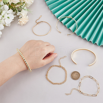 Synthetic Non-magnetic Hematite & Brass & Stainless Steel Cuff Bangles & Link & Charm Bracelets Sets BJEW-PH0004-44-1