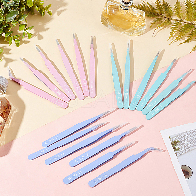 3Sets 3 Colors Stainless Steel Beading Tweezers Sets TOOL-DC0001-01-1