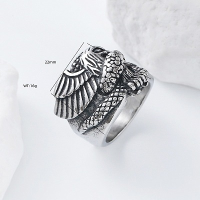 304 Stainless Steel Snake with Eagle Finger Rings for Men TH9949-5-1