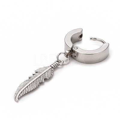 Non-Tarnish Stainless Steel Feather Dangle Hoop Earrings EJEW-G286-08P-1