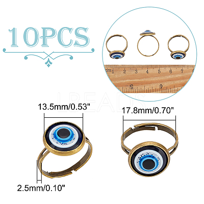10Pcs Plastic Evil Eye Adjustable Rings Set RJEW-AR0002-04-1