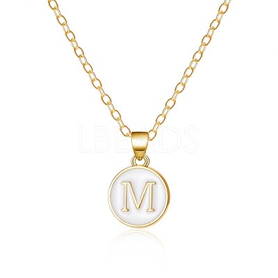 Alloy White Enamel Flat Round with Letter Pendant Necklaces FS-WG63565-13-1
