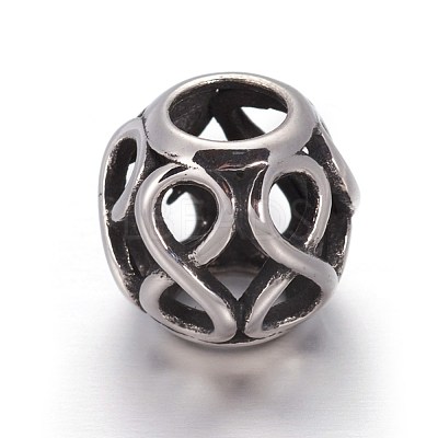Hollow Retro 316 Surgical Stainless Steel European Style Beads OPDL-L013-29AS-1