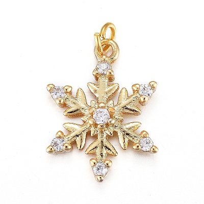 Brass Micro Pave Clear Cubic Zirconia Pendants X-KK-I674-21G-1