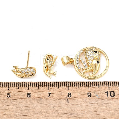 Brass Micro Pave Cubic Zirconia Pendant & Stud Earrings Sets for Women SJEW-F227-01E-G-1