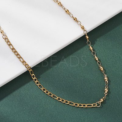 304 Stainless Steel Figaro Chain Ball Link Chain Necklaces for Women NJEW-JN05595-1