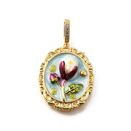 Brass Micro Pave Cubic Zirconia & Enamel Pendants KK-R222-08G-04-1