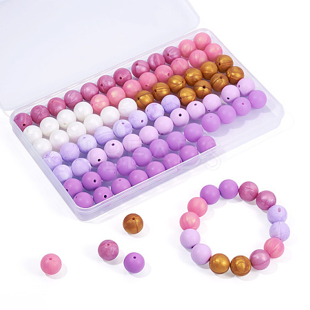 80Pcs 8 Styles Round Food Grade Silicone Beads SIL-TA0002-07-1