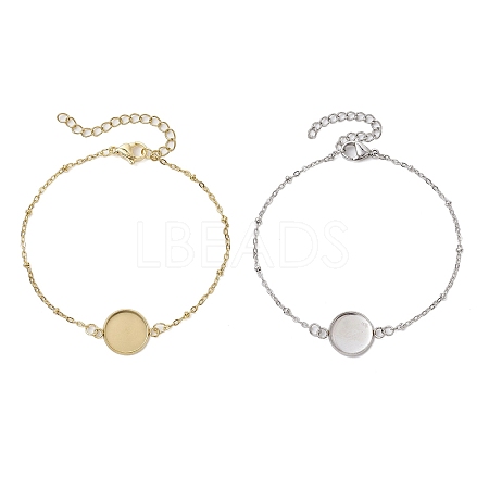 2Pcs 2 Colors 304 Stainless Steel Round Cabochon Setting Bracelets BJEW-JB11091-1