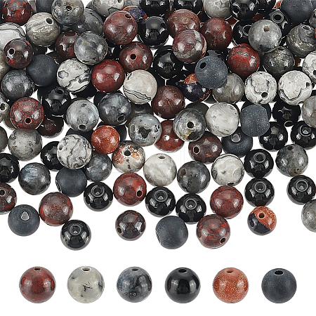 ARRICRAFT 300Pcs 6 Styles Natural & Synthetic Mixed Gemstone Round Beads G-AR0005-82-1