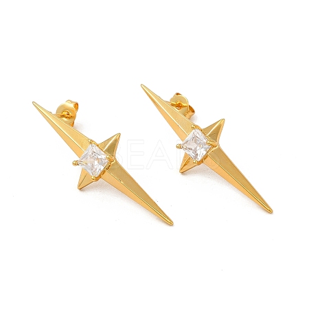 Clear Cubic Zirconia Star Stud Earrings EJEW-P221-21G-1
