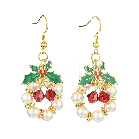 Christmas Theme Imitation Austrian Crystal & Round Shell Pearl Dangle Earrings EJEW-TA00467-1