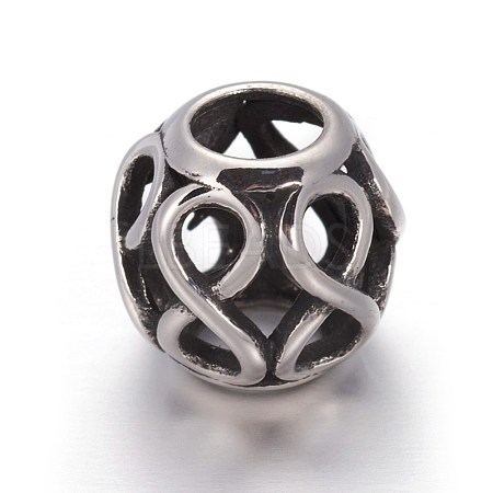 Hollow Retro 316 Surgical Stainless Steel European Style Beads OPDL-L013-29AS-1