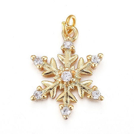 Brass Micro Pave Clear Cubic Zirconia Pendants X-KK-I674-21G-1