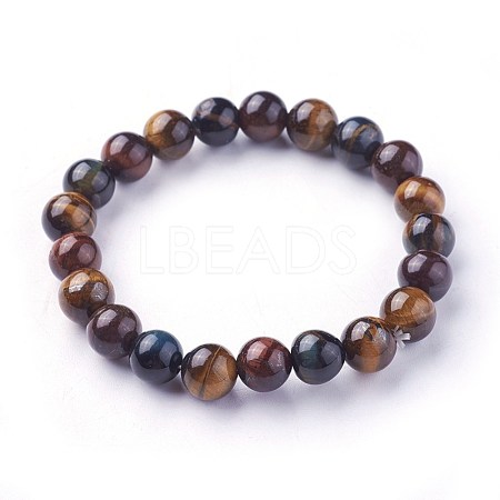 Natural Tiger Eye Beads Stretch Bracelets X-BJEW-F380-01-B18-1
